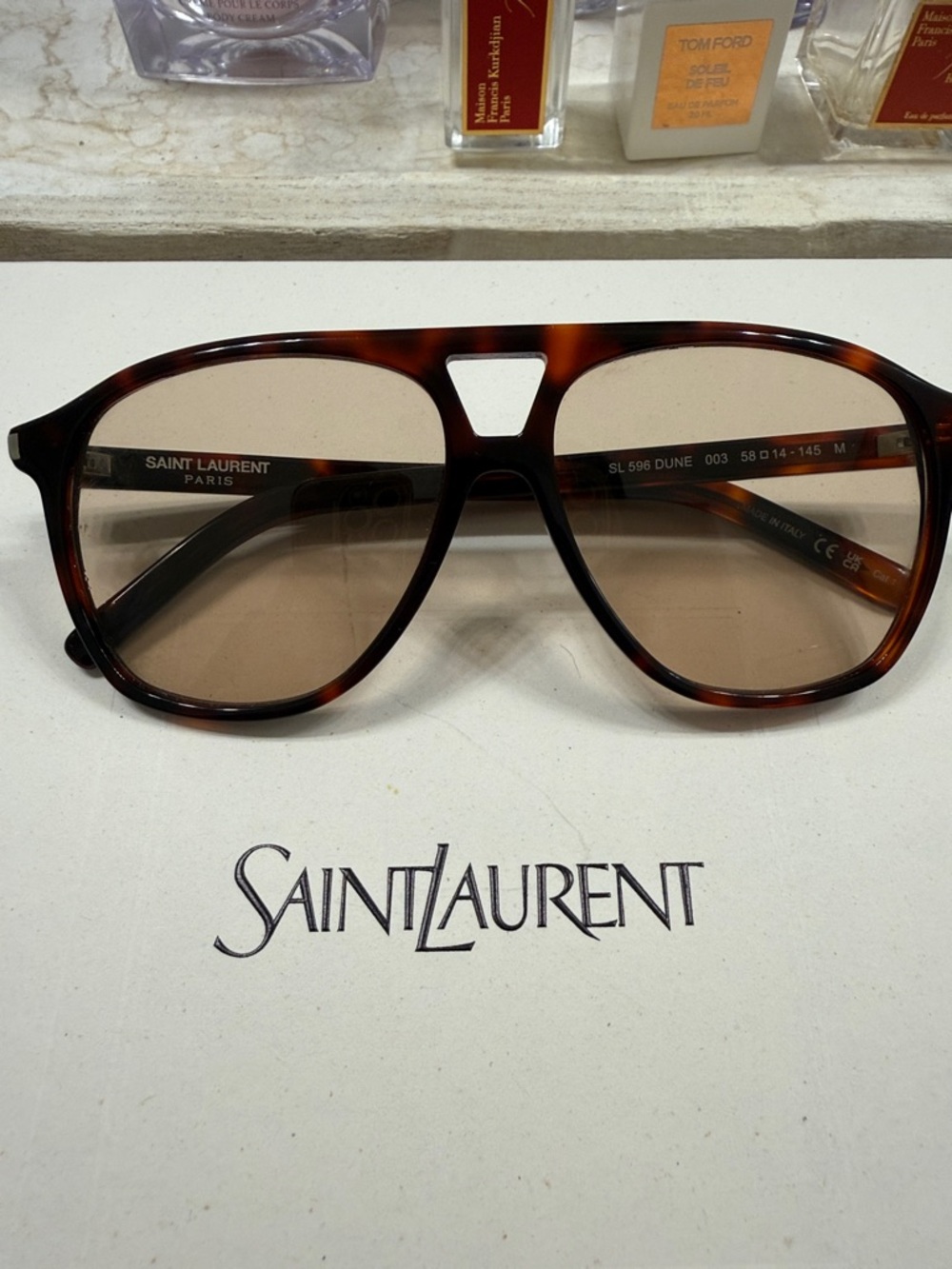 Saint Laurent Tortoiseshell Frame Sunglasses with Brown Gradient Lenses